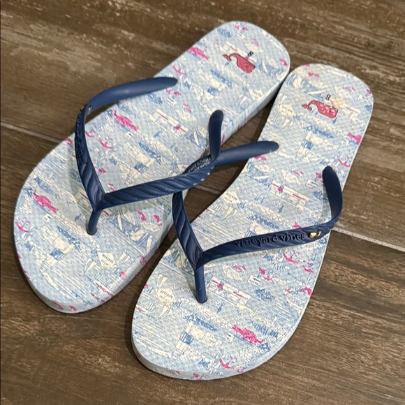 Vineyard Vines Blue Strap Nautical Flip Flops - Picture 1 of 7